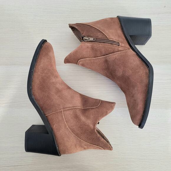 Seychelles Pretty Little Bird Boots Cognac Brown Booties Heel Suede Leather 7 - Picture 6 of 10